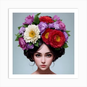 Beautiful Girl With Flowers In Her Hair Art Print