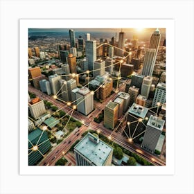 Cityscape With Internet Connections Art Print