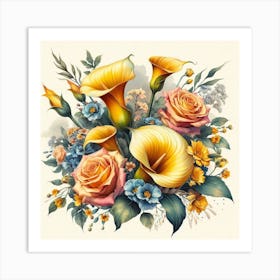 A beautiful and distinctive bouquet of roses and flowers 9 Art Print