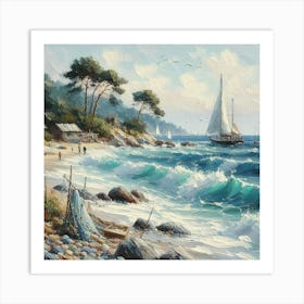 Sailor On The Beach, Acrylic Painting Style Art Print