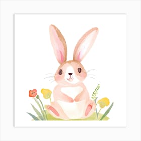 Cute Nursery Bunny Flowers Boho Art Print