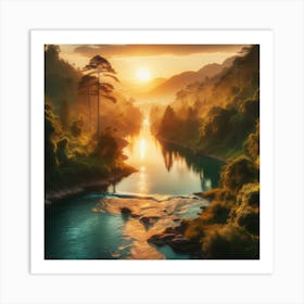 Sunrise Over A River Art Print