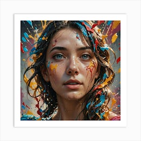 Girl With Paint Splatters Art Print