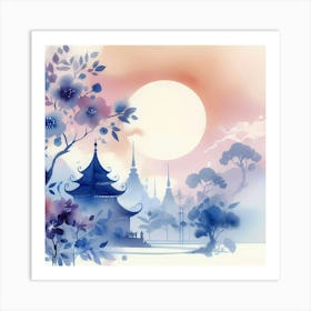 Watercolor Asian Landscape Art Print