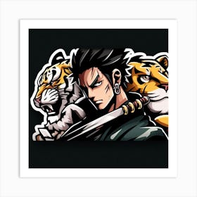 Tiger And Lion Zoro Sord Art Print