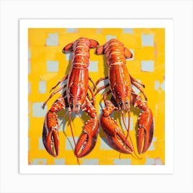 Lobster Yellow Checkerboard 4 Art Print