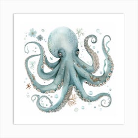 Storybook Style Octopus With Ocean Plants 1 Art Print