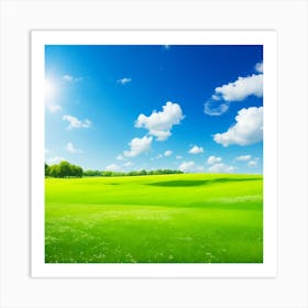 Green Field With Blue Sky Art Print