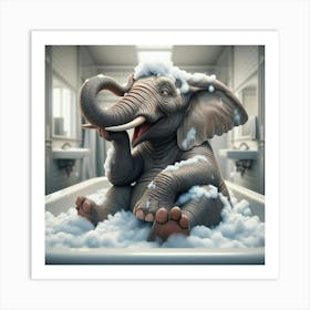 Elephant In The Bath Art Print