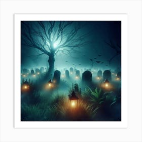 Graveyard At Night 21 Art Print