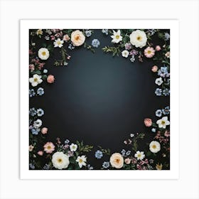 Floral Frame On Black Background 1 Art Print