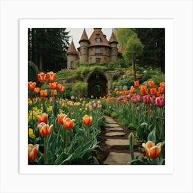 Tulips And Castle Art Print