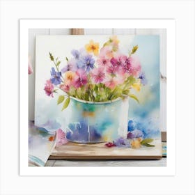 Flowers In A Bucket Art Print