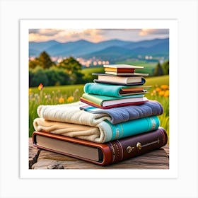 Books On A Wooden Table Art Print