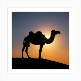 Silhouette Of Camel At Sunset Art Print