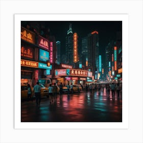 Neon City At Night Art Print