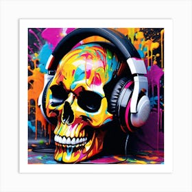 Skull With Headphones 37 Art Print