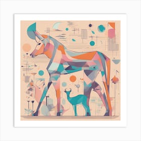 A Drawing In Pastel Colors Of Animals Light And Shadow And A Star, Sculptural Elements, In The Styl Art Print