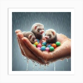 Ferrets In Rain Art Print