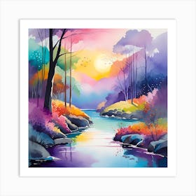 Sunset By The River 2 Art Print