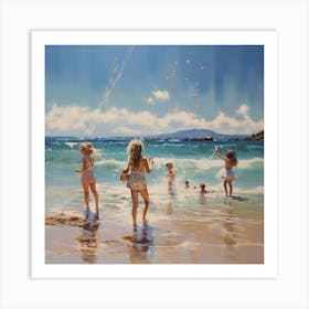 Children Playing On The Beach Art Print