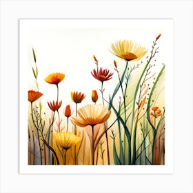 Watercolor Flowers In A Field Art Print