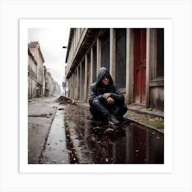 Homeless Man Sitting On The Street Art Print