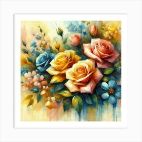 Colorful Roses oil painting abstract painting art 2 Art Print