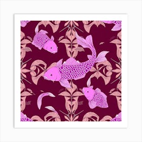 Koi Fish Seamless Pattern Vector Art Print