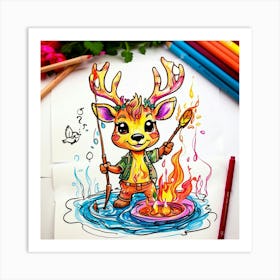 Deer Coloring Page 1 Art Print