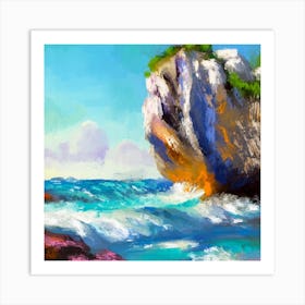 Waves And Cave Art Print