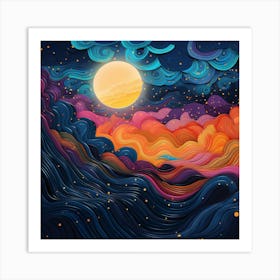 Night Sky With Moon And Stars Art Print