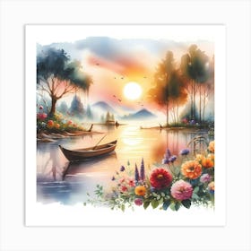 Sunset On The Lake 1 Art Print