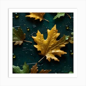 Autumn Leaves On A Dark Background Art Print