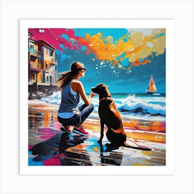 Woman And Her Dog 1 Art Print