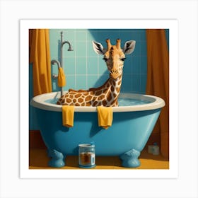 Dreamshaper V7 Oil Painting Of A Giraffe In A Bathtub With Sud 3 Upscaled Upscaled Art Print