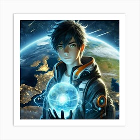 Boy with world icon Art Print