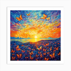 Sunset With Butterflies Art Print