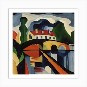 Bridge over the river surrounded by houses 27 Art Print