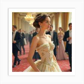 Elegant French Woman At A Grand Ball, Watercolor With Opulent, Soft Tones 1 Art Print