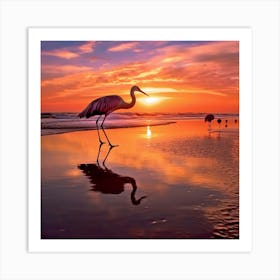 Heron At Sunset Art Print