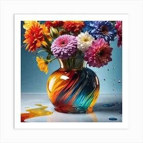 Colorful Flowers In A Vase 2 Art Print