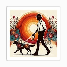 Boho art Silhouette of man with dog 3 Art Print