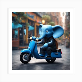 Elephant On A Scooter Art Print