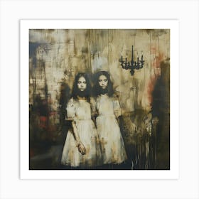 Sisters in Surrealist setting Art Print