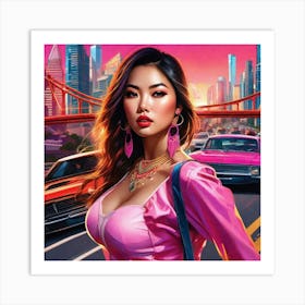 Asian Woman In Pink 1 Art Print