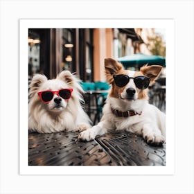 Two Dogs Wearing Sunglasses Art Print