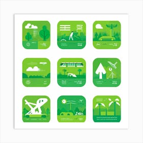 Collection Of Modern Transportation And Environmental Icons For Web Featuring Integrates A Flat Des 2 Art Print