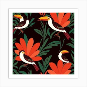 Toucans And Flowers Art Print