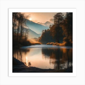 Sunrise Over A Lake 2 Art Print